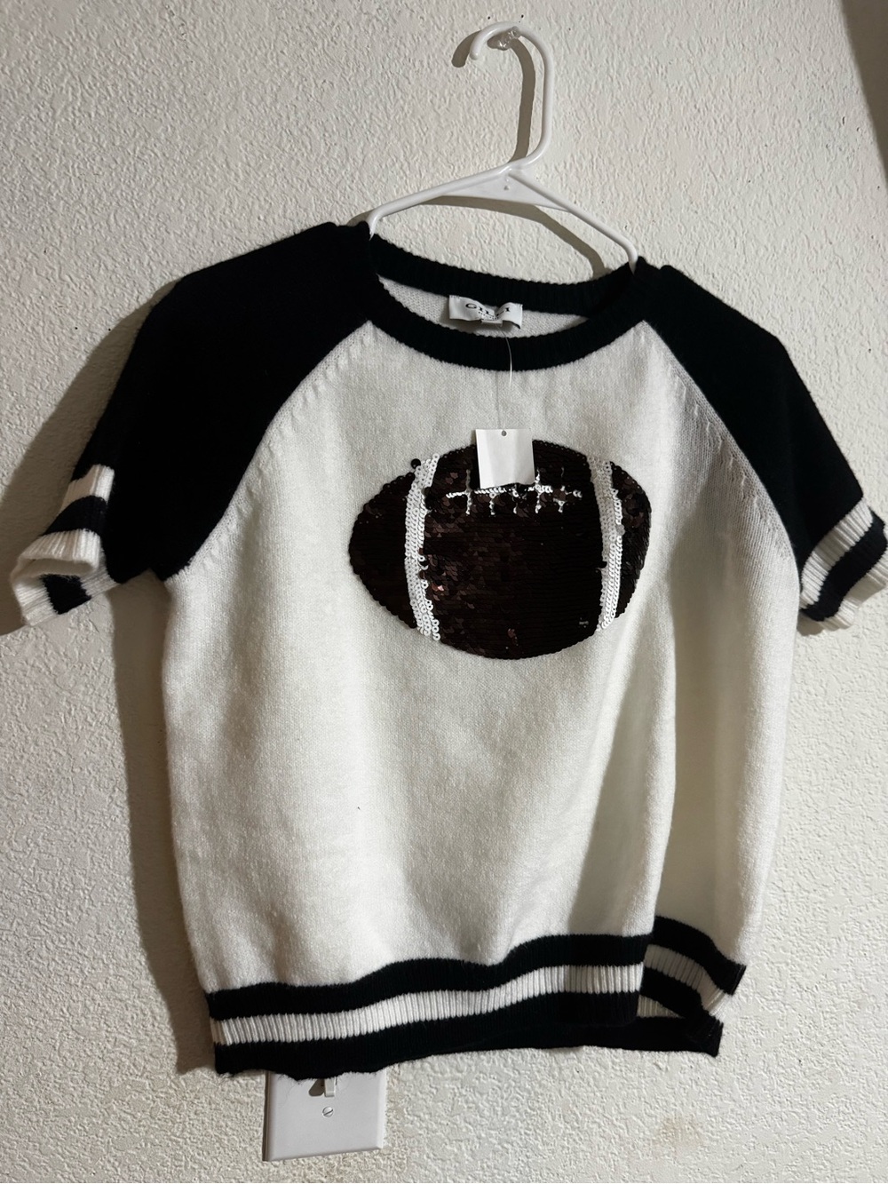 Gilli Black and White Short-Sleeve Football Sequin Sweater